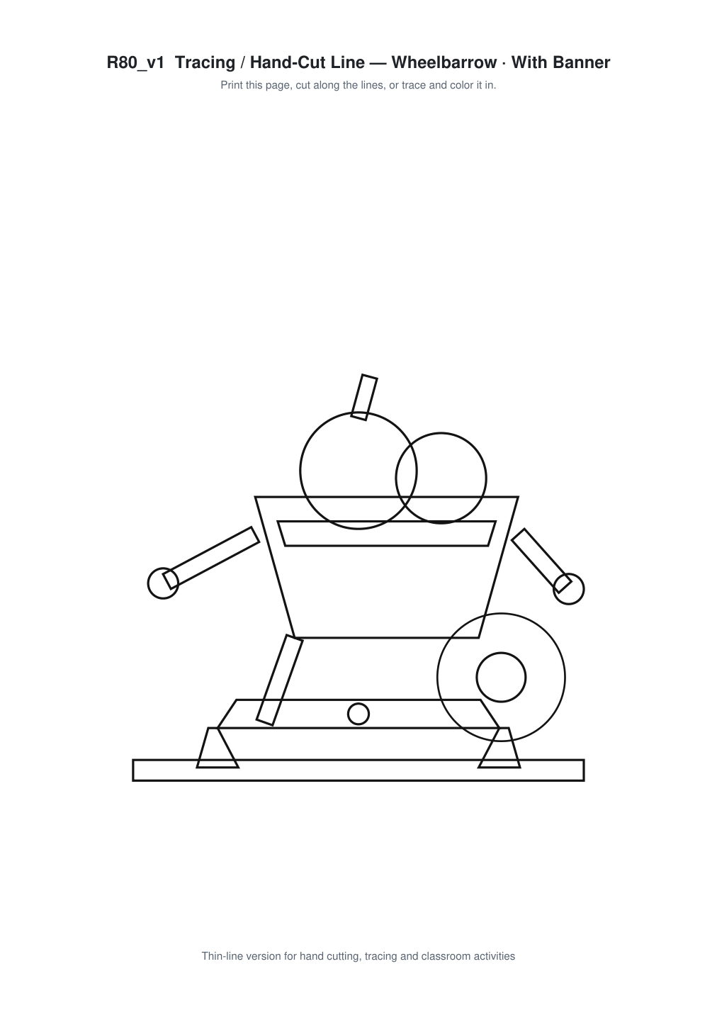 Wheelbarrow Banner Paper Cut - Free SVG + PDF Pack - line art