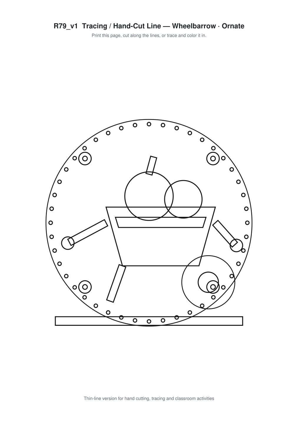 Wheelbarrow Ornate Paper Cut Panel - Free SVG + PDF Pack - line art