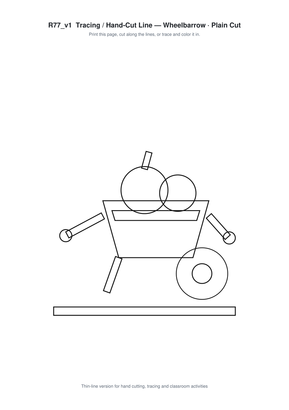 Wheelbarrow Paper Cut Template - Free SVG + PDF Pack - line art