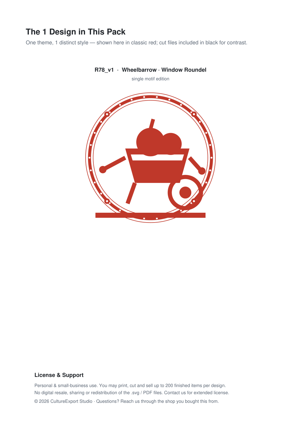 Wheelbarrow Window Roundel Paper Cut - Free SVG + PDF Pack - design