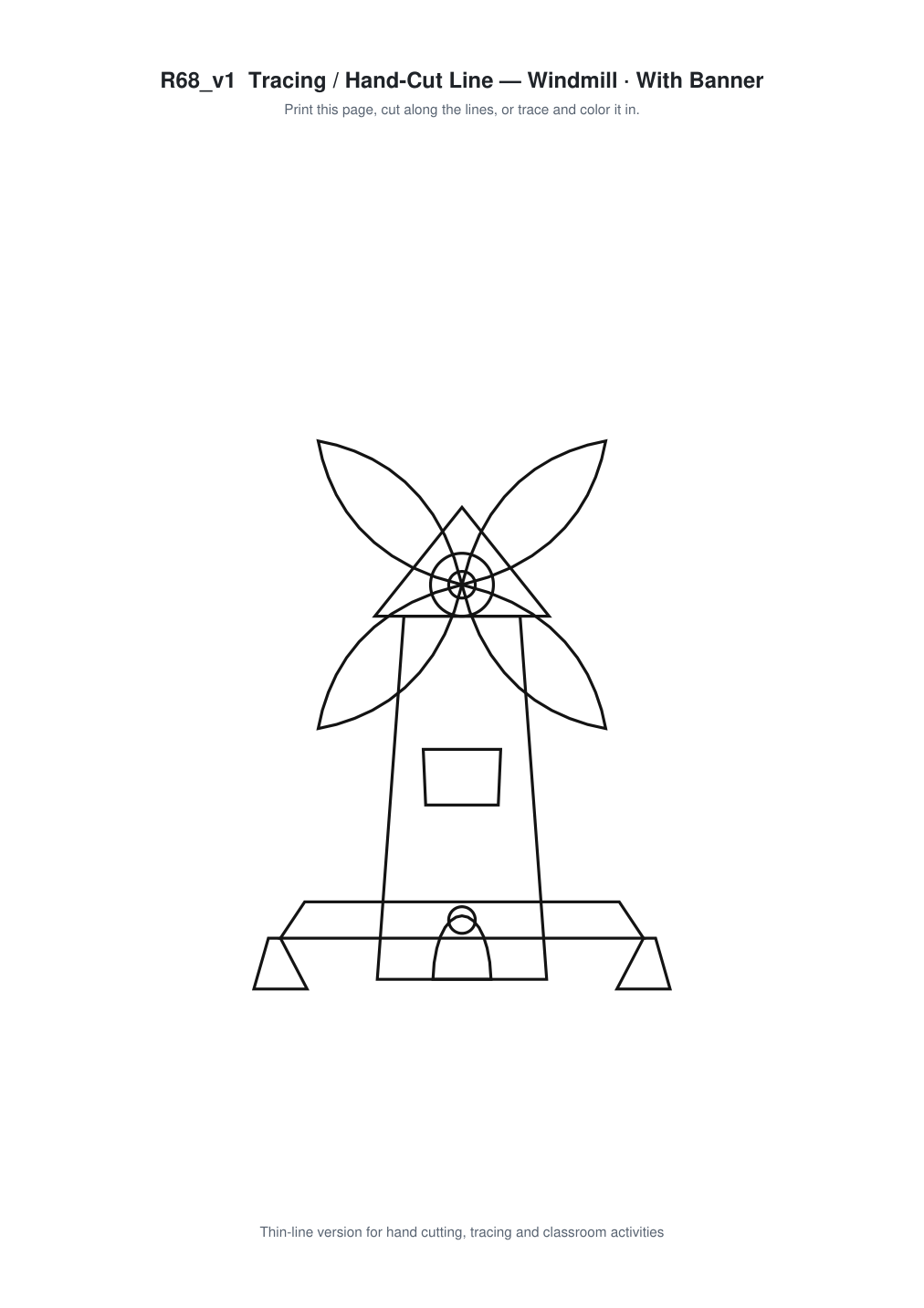 Windmill Banner Paper Cut - Free SVG + PDF Pack - line art