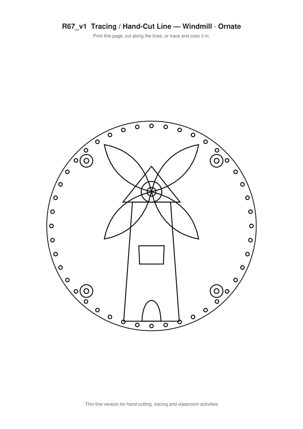 Windmill Ornate Paper Cut Panel - Free SVG + PDF Pack - line art