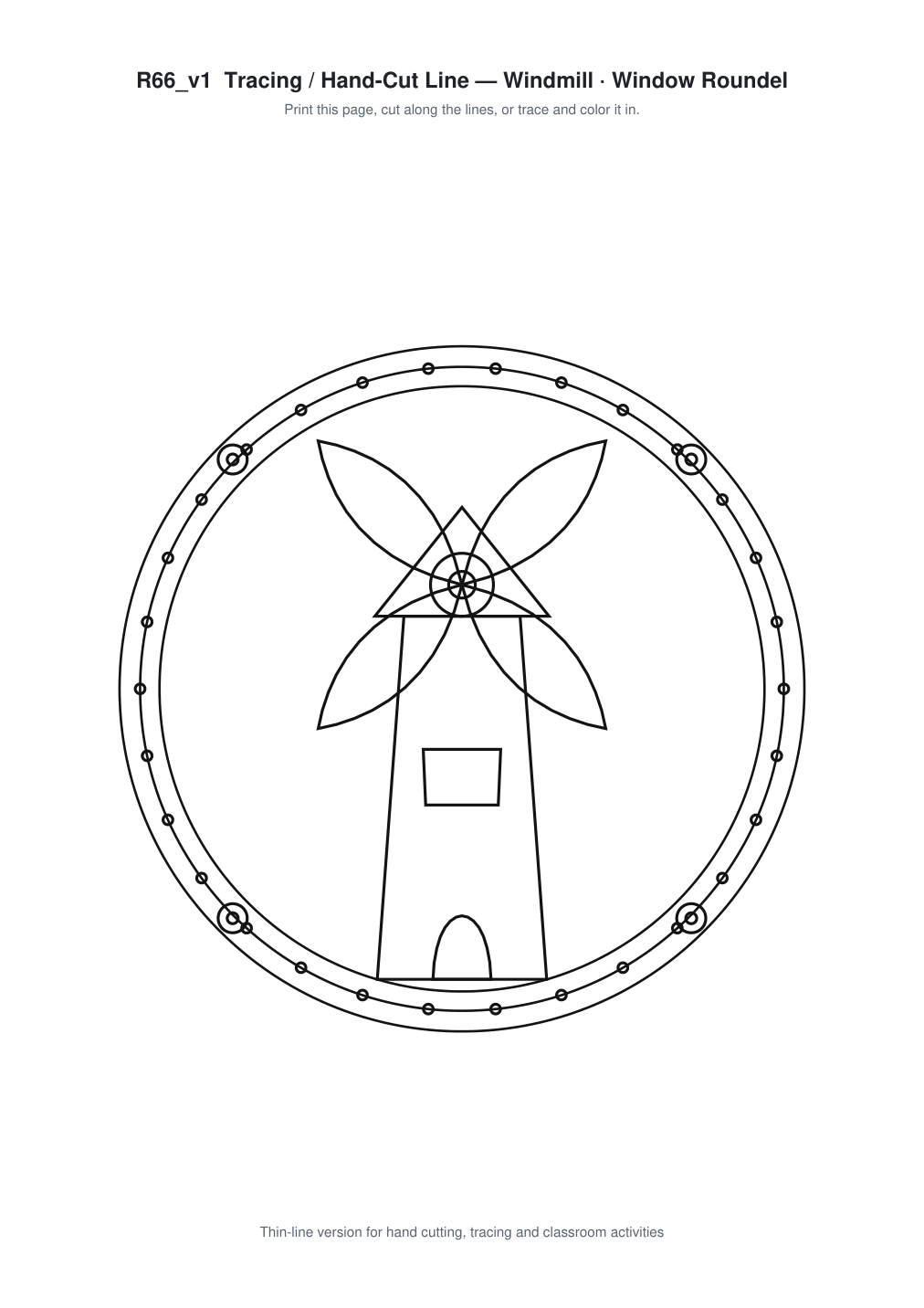 Windmill Window Roundel Paper Cut - Free SVG + PDF Pack - line art