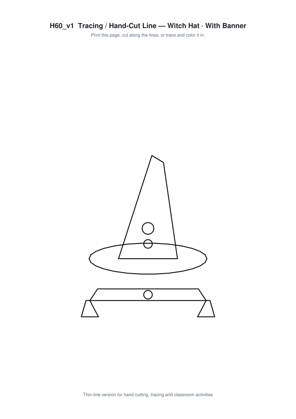 Witch Hat Banner Paper Cut - Free SVG + PDF Pack - line art