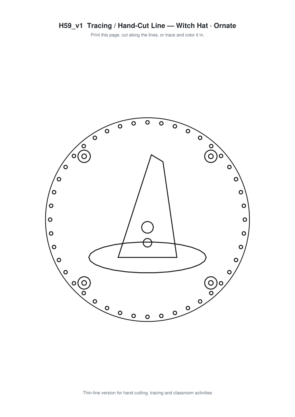 Witch Hat Ornate Paper Cut Panel - Free SVG + PDF Pack - line art