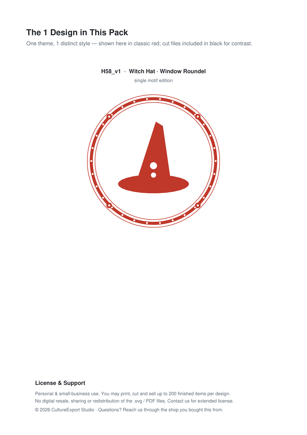 Witch Hat Window Roundel Paper Cut - Free SVG + PDF Pack - design