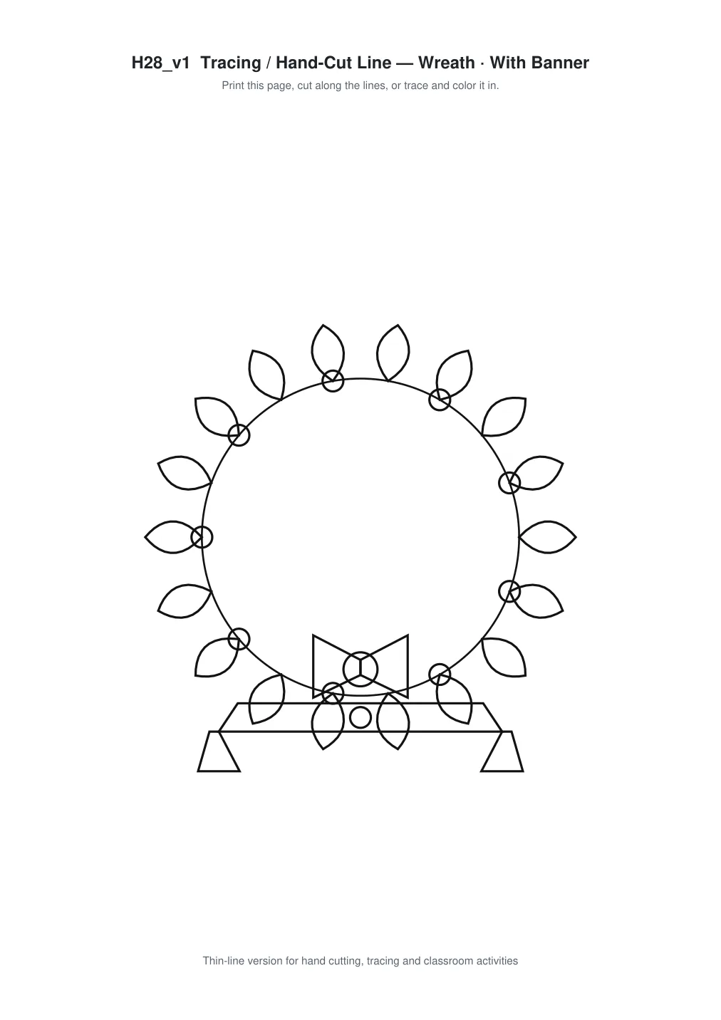 Wreath Banner Paper Cut - Free SVG + PDF Pack - line art