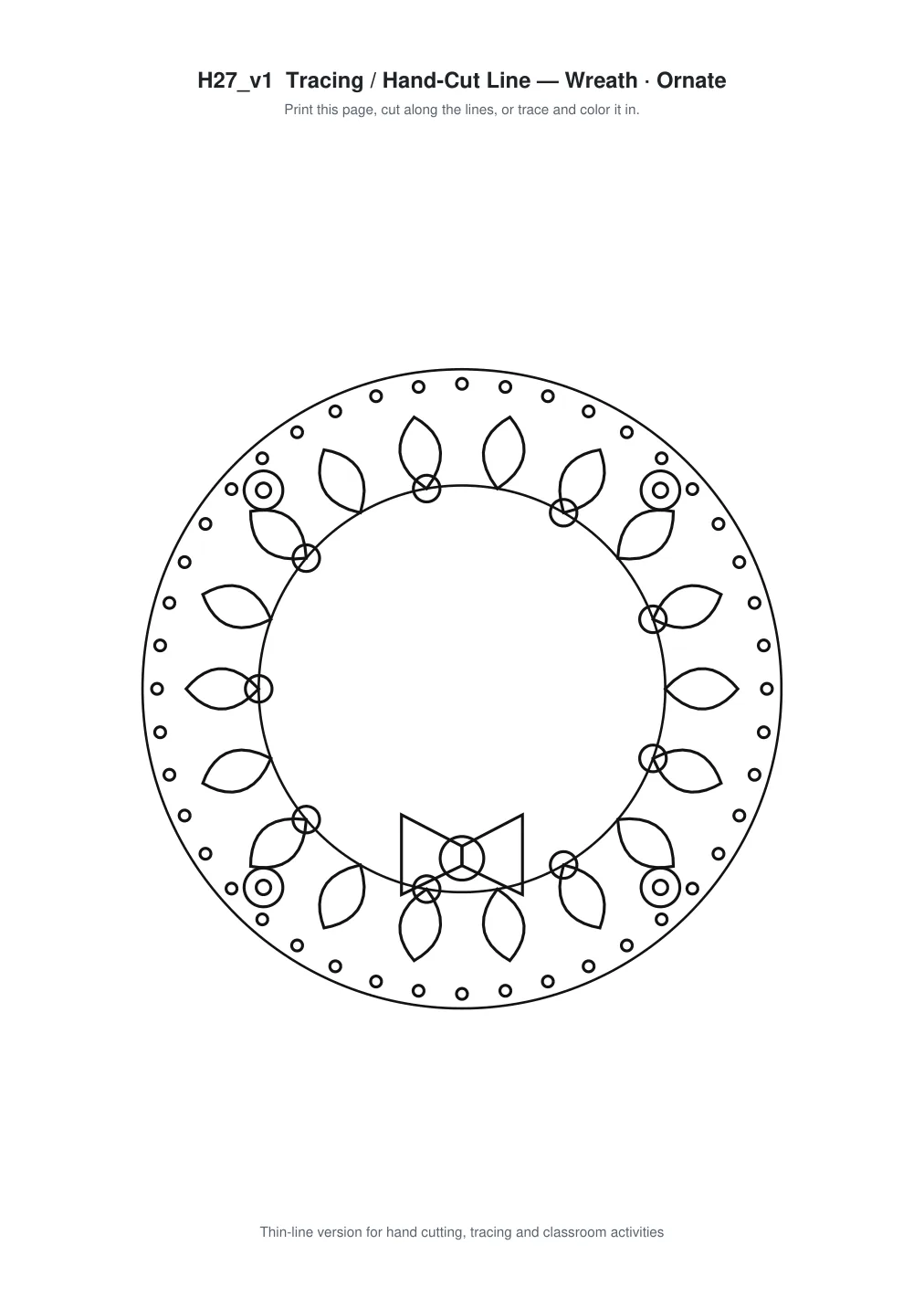 Wreath Ornate Paper Cut Panel - Free SVG + PDF Pack - line art