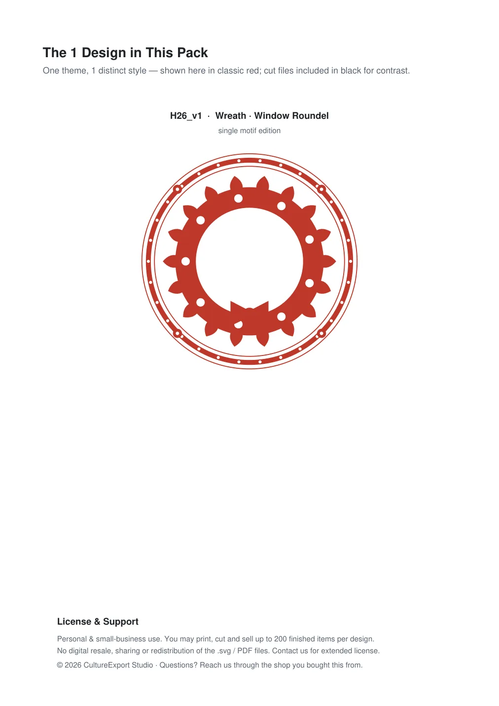 Wreath Window Roundel Paper Cut - Free SVG + PDF Pack - design
