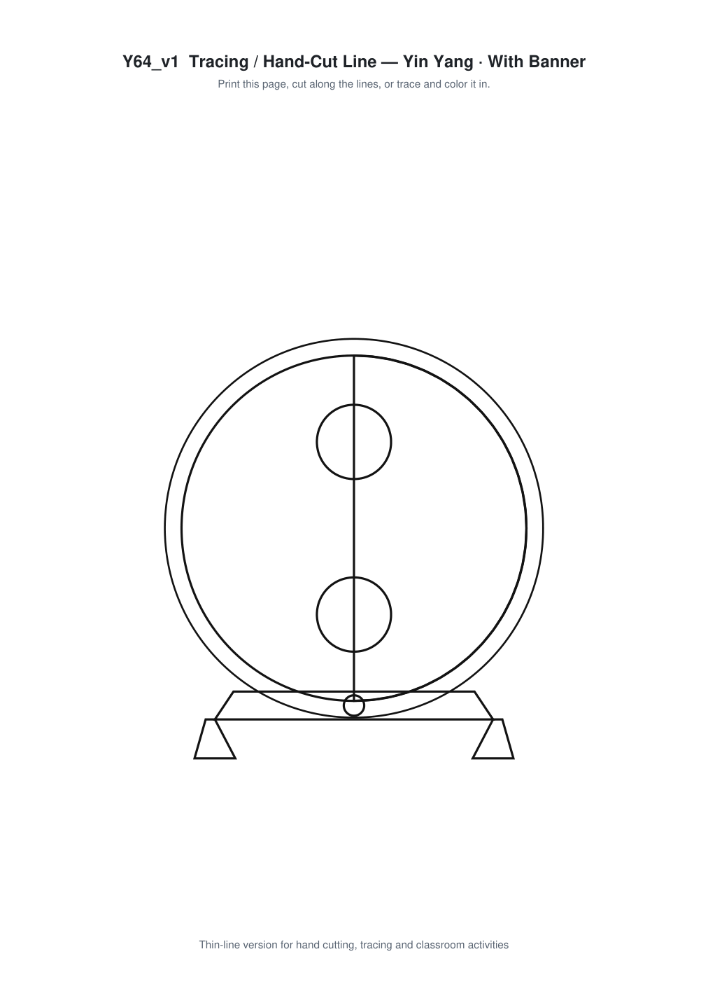 Yin Yang Banner Paper Cut - Free SVG + PDF Pack - line art
