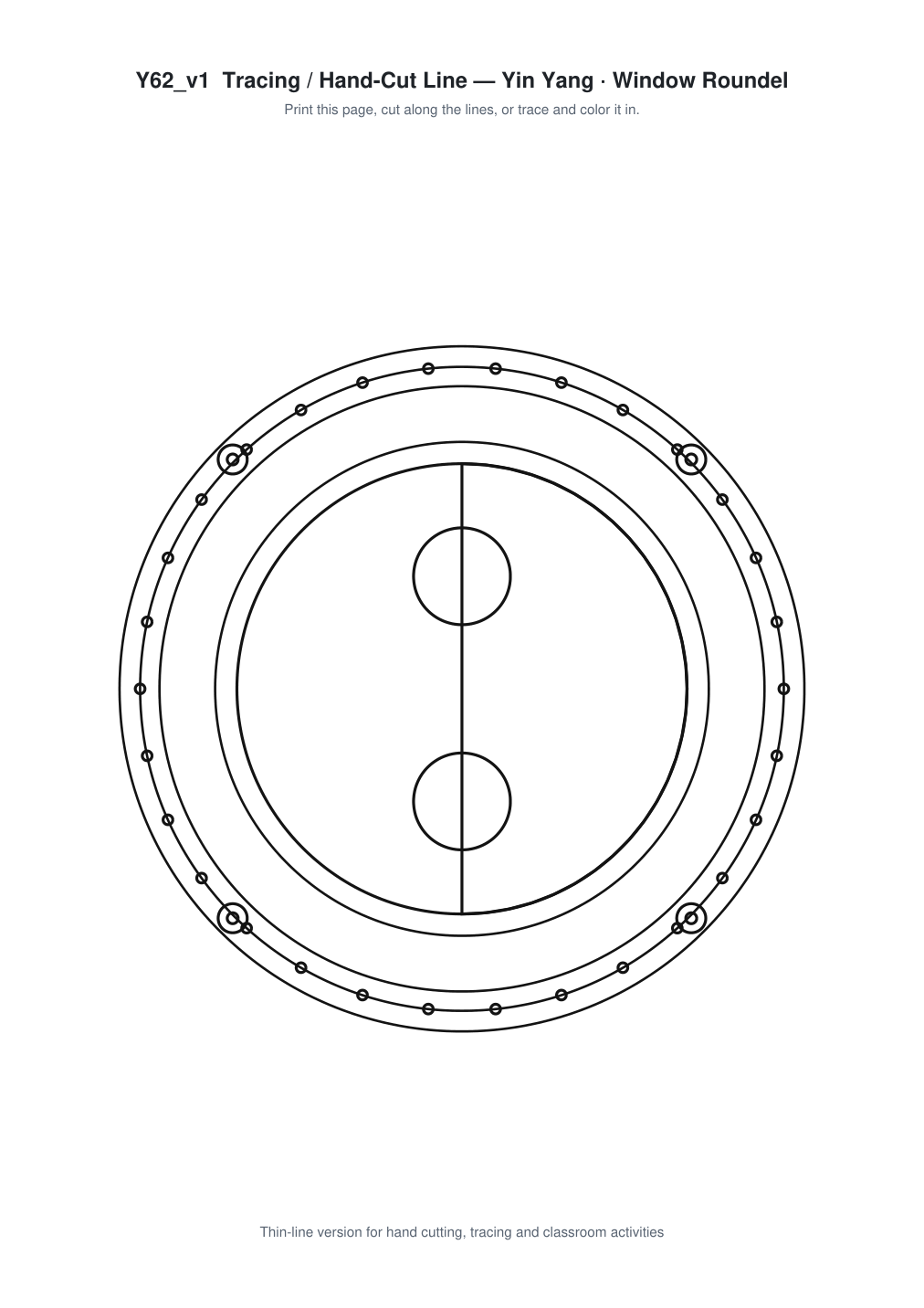 Yin Yang Window Roundel Paper Cut - Free SVG + PDF Pack - line art